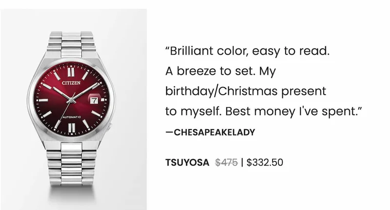 TSUYOSA  WAS: $475  NOW: $332.50 — “Brilliant color, easy to read.  A breeze to set. My birthday/Christmas present  to myself. Best money I've spent.”  —Chesapeakelady
