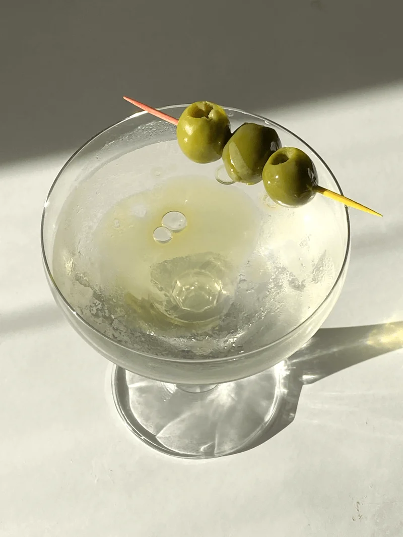 An olive oil martini made with Brightland ALIVE olive oil