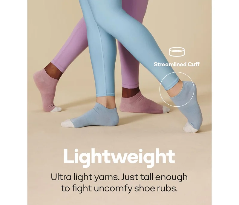 Lightweight | Ultra light yarns. Just tall enough to fight uncomfy shoe rubs.