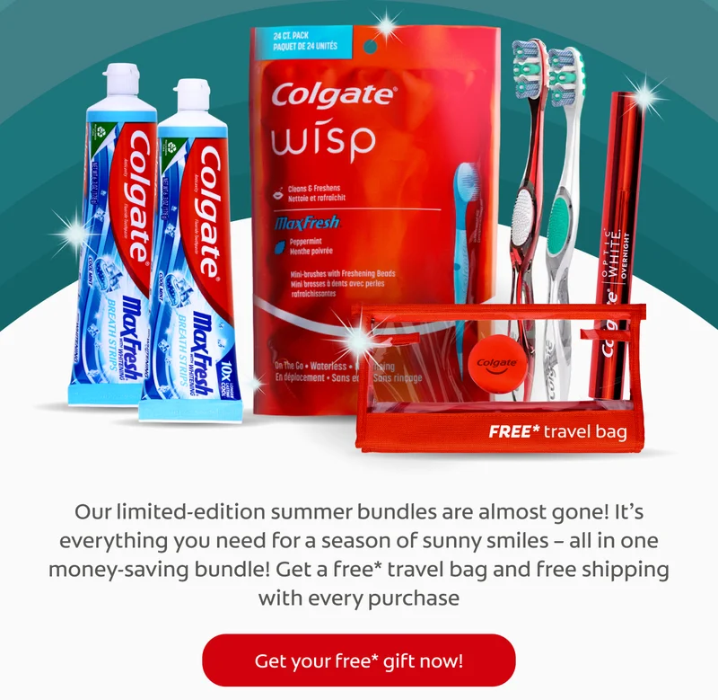 Our limited-edition summer bundles are almost gone! It’s everything you need for a season of sunny smiles – all in one money-saving bundle! Get a free* travel bag and free shipping with every purchase Get your free* gift now