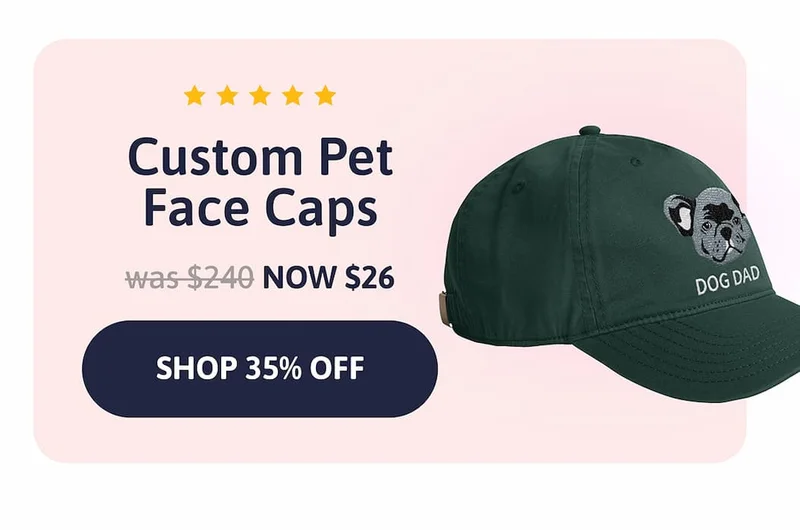 Custom Pet Face Caps. was $40. NOW $26