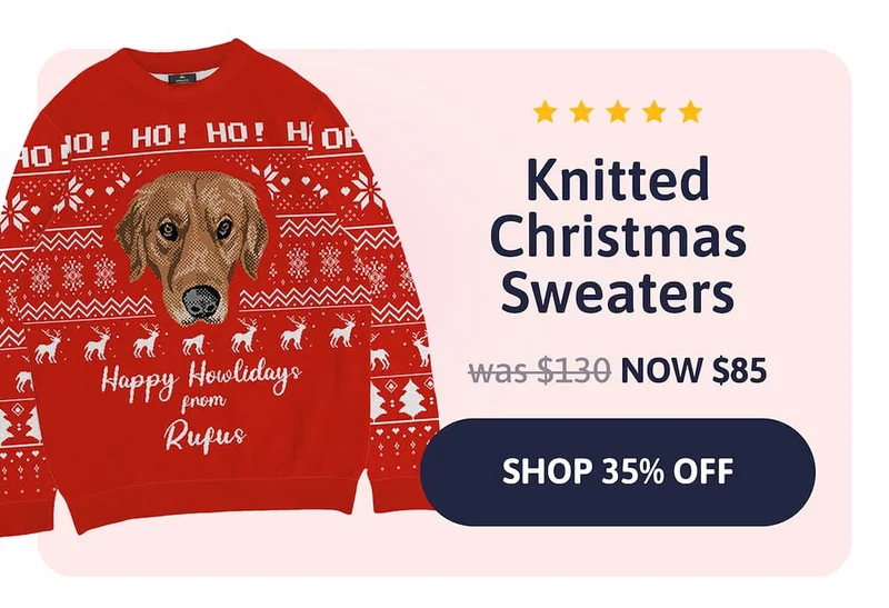 Knitted Christmas Sweaters. was $130. NOW $85