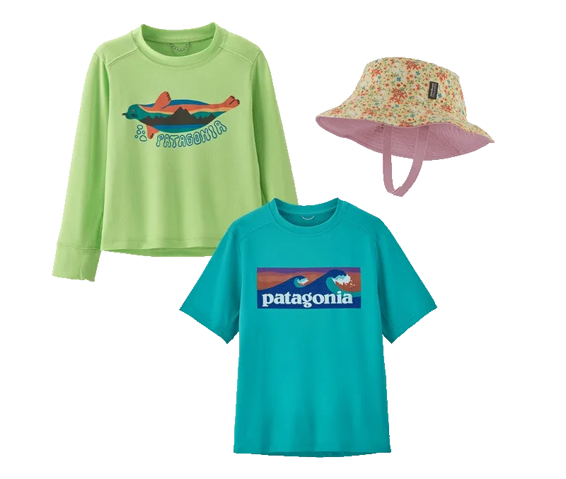 An assortment of kids summer clothing.