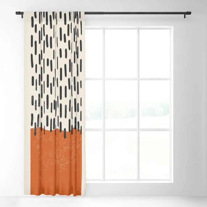 Mid Century Modern Minimalist Rothko Inspired Color Field Red Rain With Lines Geometric Style Blackout Curtain Blackout Curtain