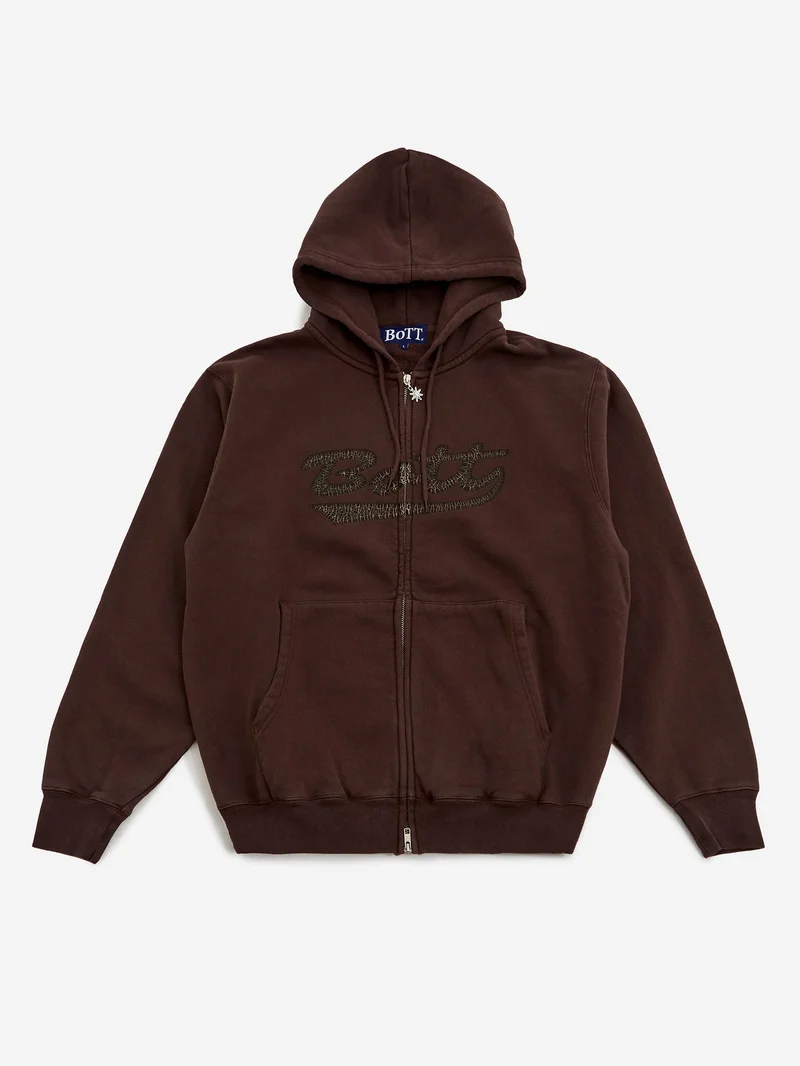 Image of BoTT Washed Script Logo Zip Hoodie - Washed Brown