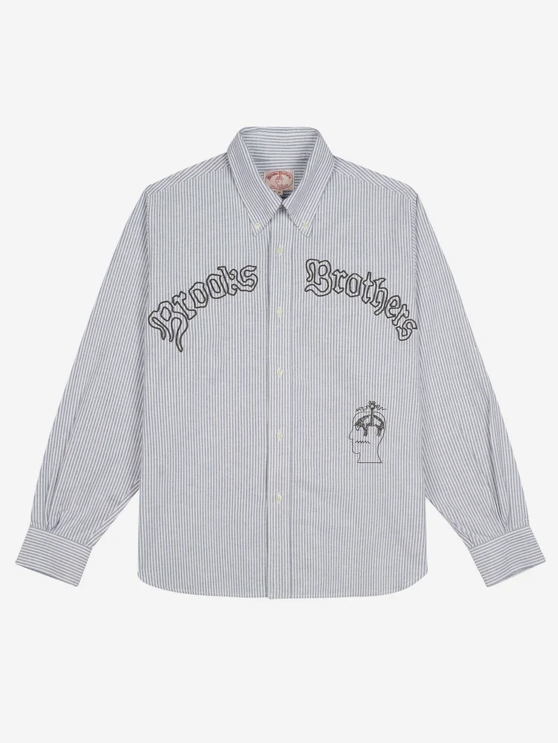 Image of Brain Dead x Brook's Brothers Embroidered Striped Oxford Button - Blue