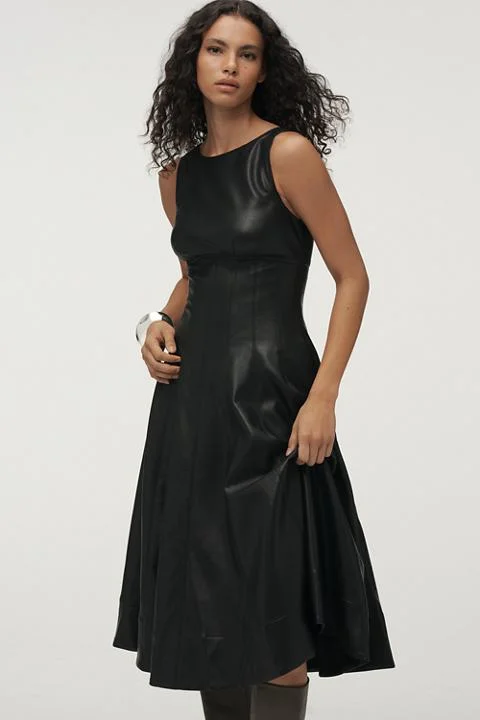 By Anthropologie Faux-Leather A-Line Midi Dress