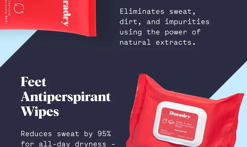 Eliminates sweat, dirt, and impurities using the power of natural extracts. Feet Antiperspirant Wipes Reduces sweat by 95% for all-day dryness -