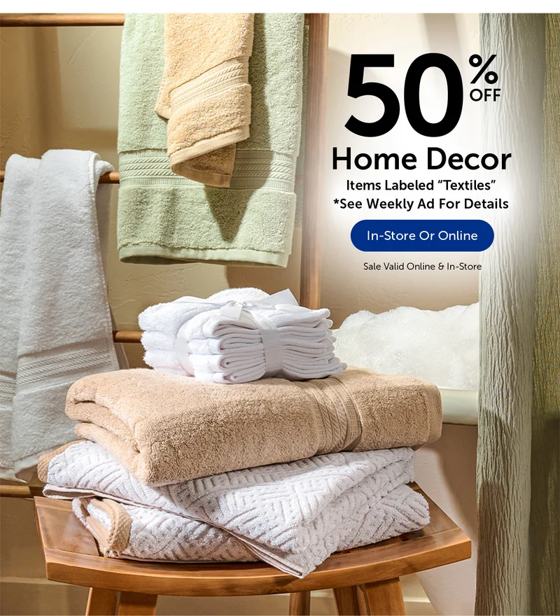 50% Off Home Decor - Items Labeled "Textiles"
