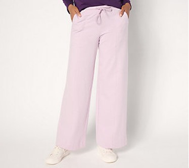 Denim & Co. Active French Terry TallWide Leg Pant  Size Tall 4X  Dusty Lavender