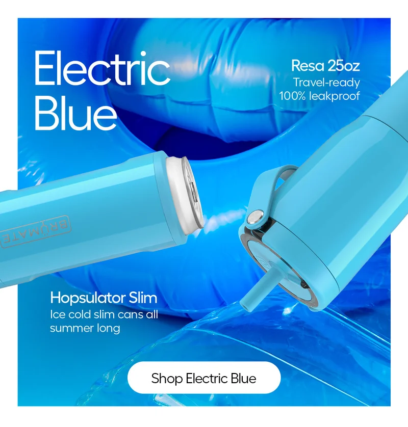 Electric Blue. Resa 25oz: Travel-ready, 100% leakproof. Hopsulator Slim: Ice cold slim cans all summer long. - Shop Electric Blue