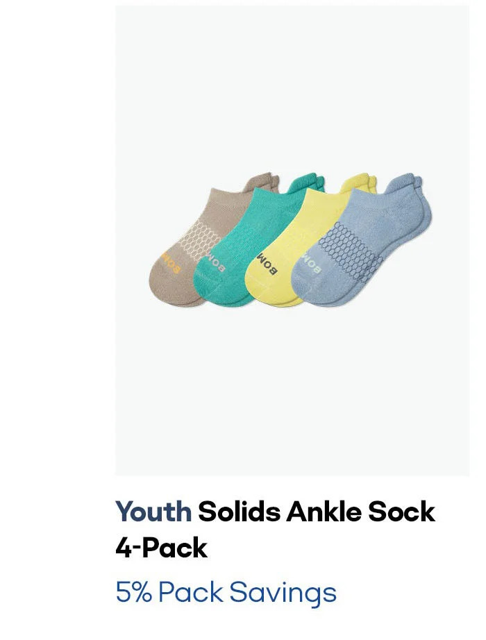 YOUTH SOLIDS ANKLE SOCK 4-PACK | 5% PACK SAVINGS