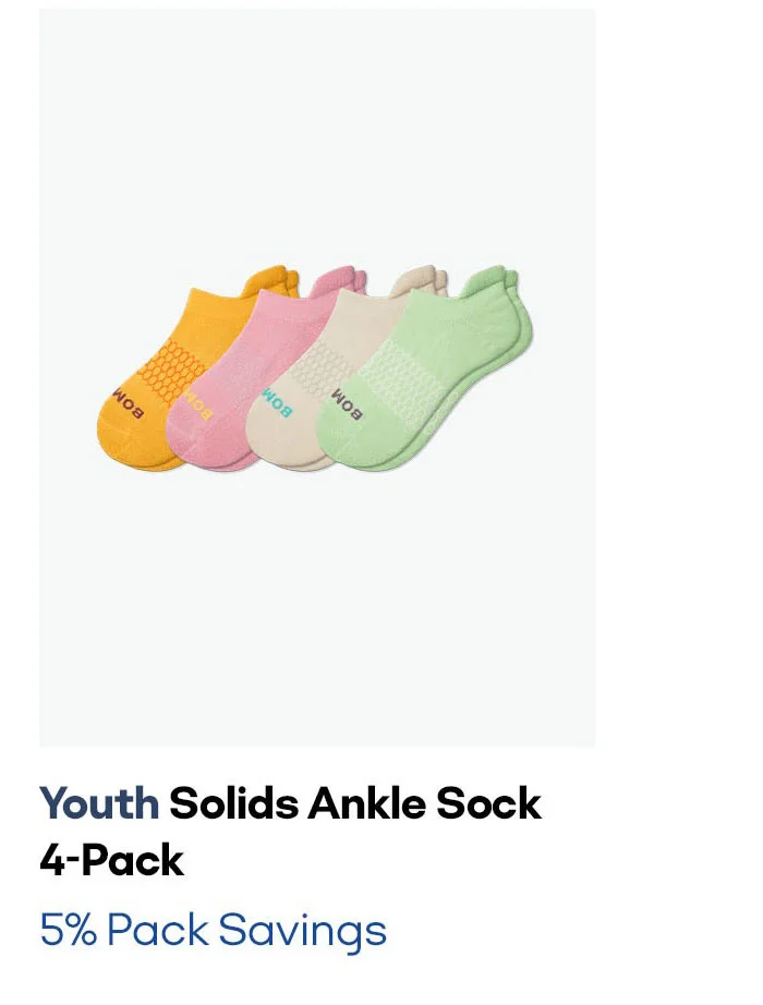 YOUTH SOLIDS ANKLE SOCK 4-PACK | 5% PACK SAVINGS