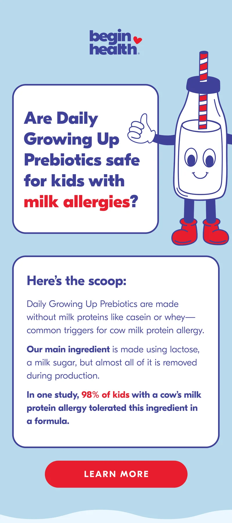Are Daily Growing Up Prebiotics safe for kids with milk allergies?