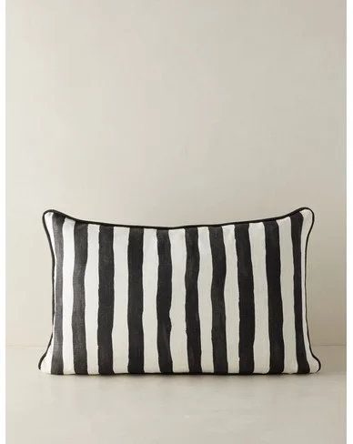 Painterly Stripe Linen Pillow by Sarah Sherman Samuel-Black and Ivory / Lumbar