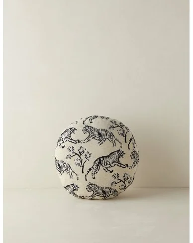 Tiger Jacquard Round Pillow by Sarah Sherman Samuel-Ivory