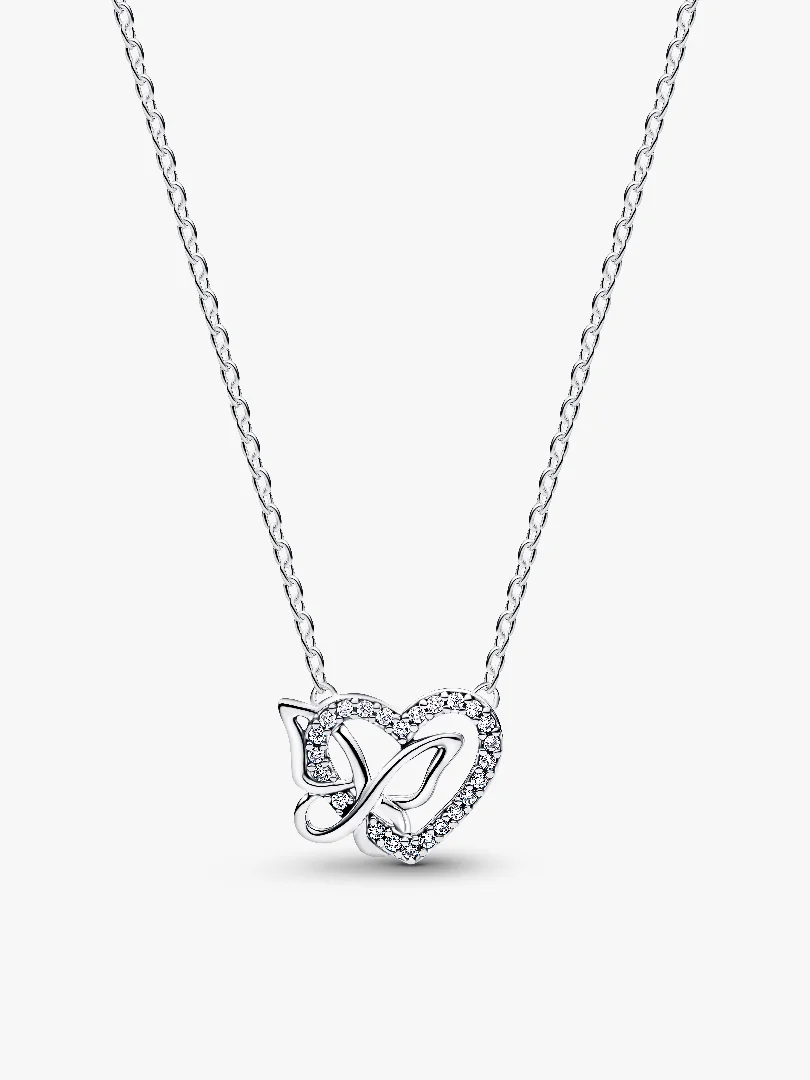 Entwined Heart & Butterfly Pendant Necklace