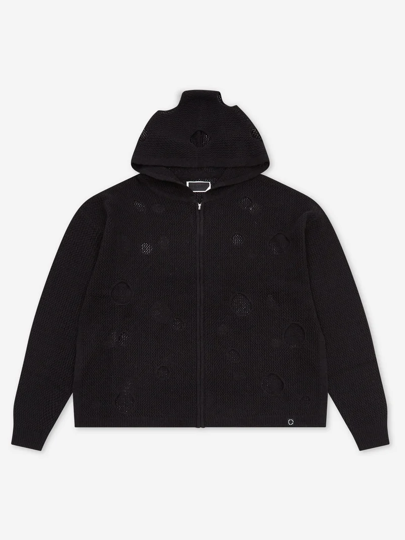 Image of Phingerin Hole Knit Zip Hoodie - Black