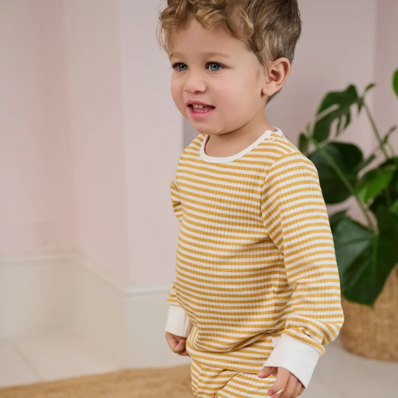 Image of Mustard Stripe Ribbed Pajama Set