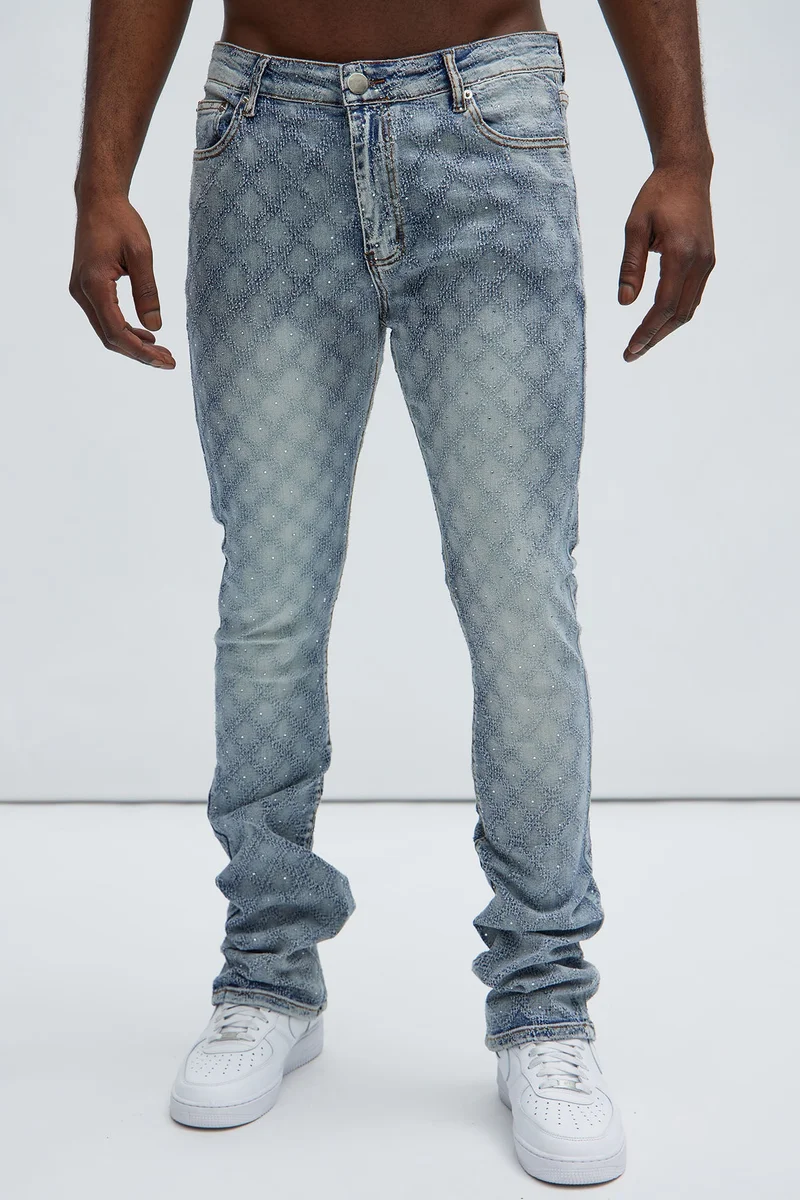 Image of I Be Jeweled Stacked Skinny Flare Jeans - Light Blue