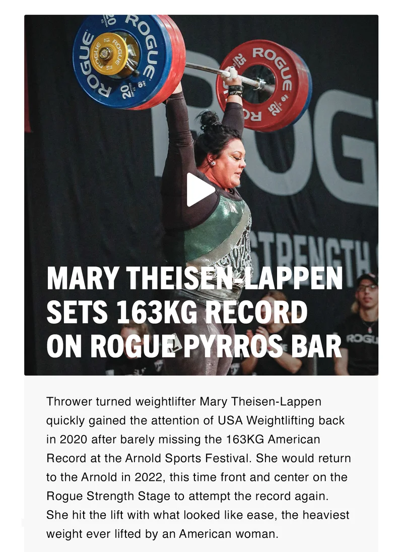 Mary Thiesen-Lappen Sets 163KG Record on Rogue Pyrros Bar