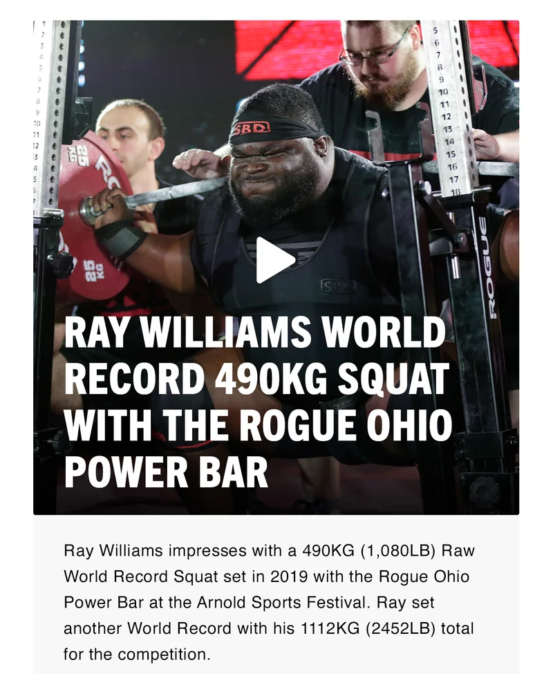 Ray Williams World Record 490KG Squat with The Rogue Ohio Power Bar