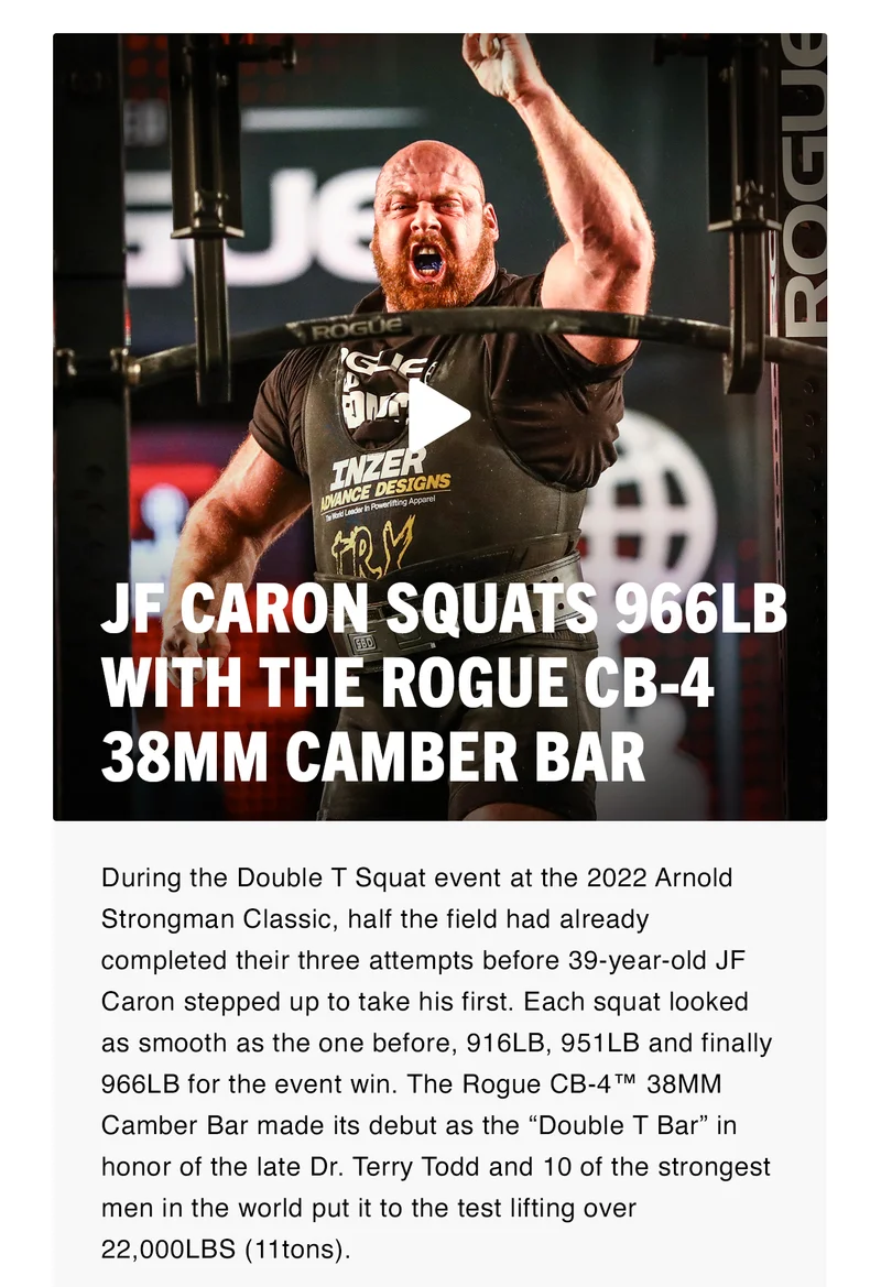 JF Caron Squats 966LB with The Rogue CB-4 38MM Camber Bar