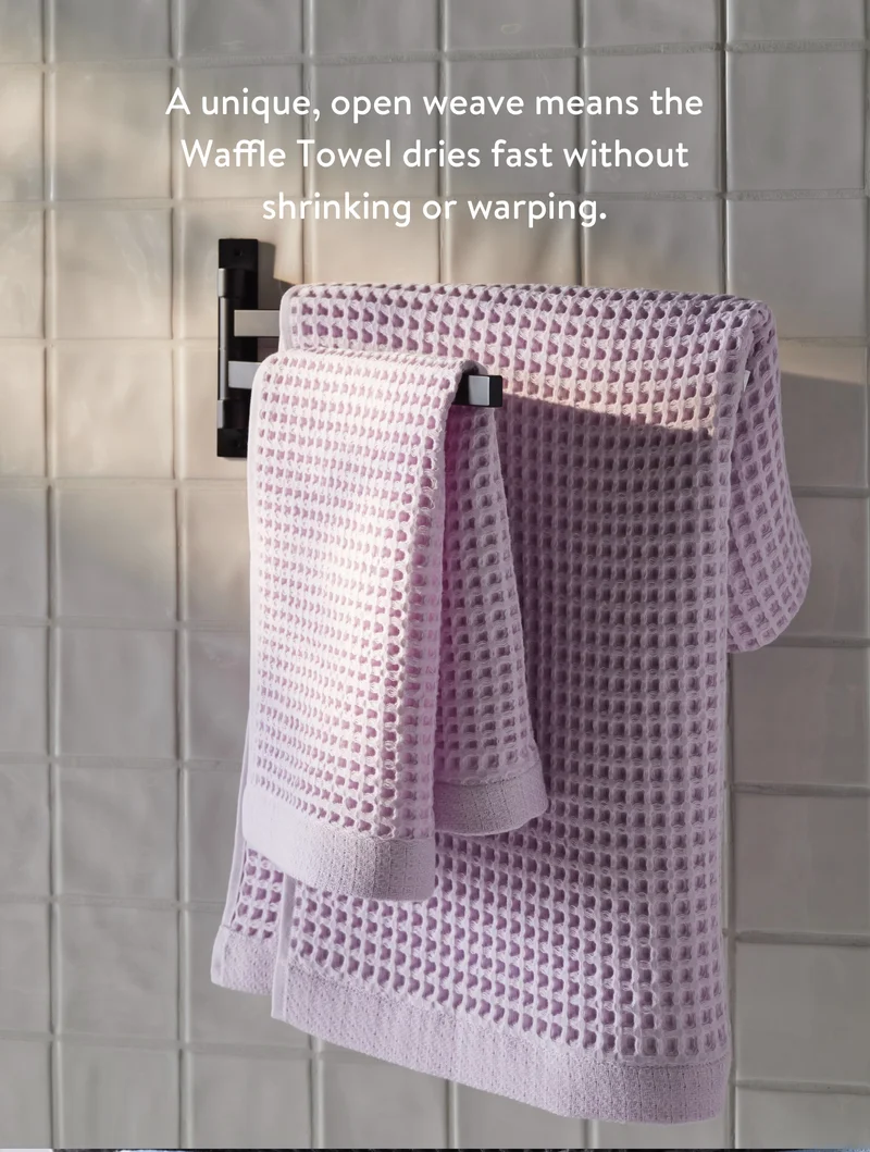 A unique, open weave means the waffle towel dries fast without shrinking or warping