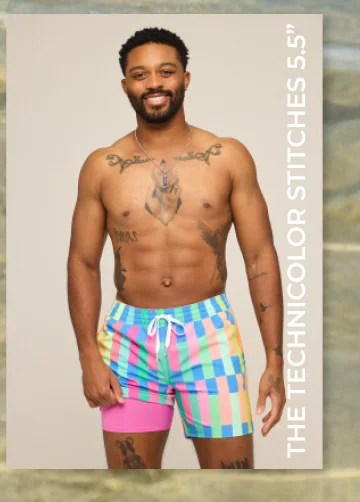 Lined Classic Swim Trunk: The Technicolor Stitches 5.5"