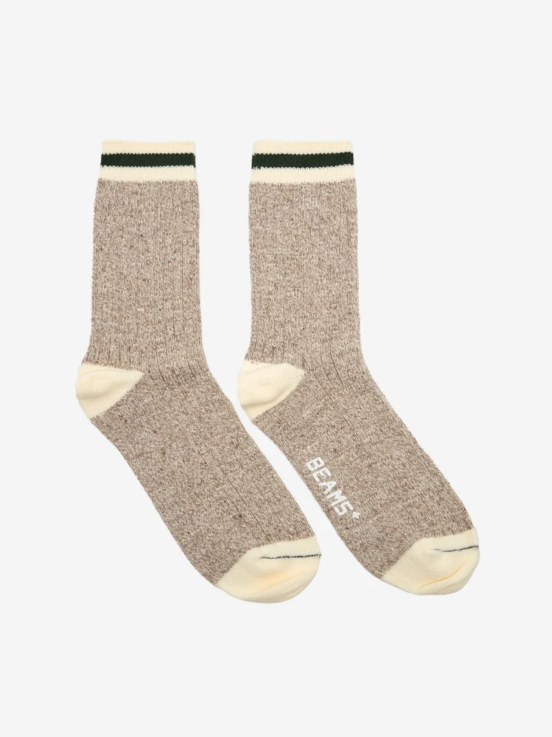 Image of Beams Plus Rag Socks - Oatmeal/Green