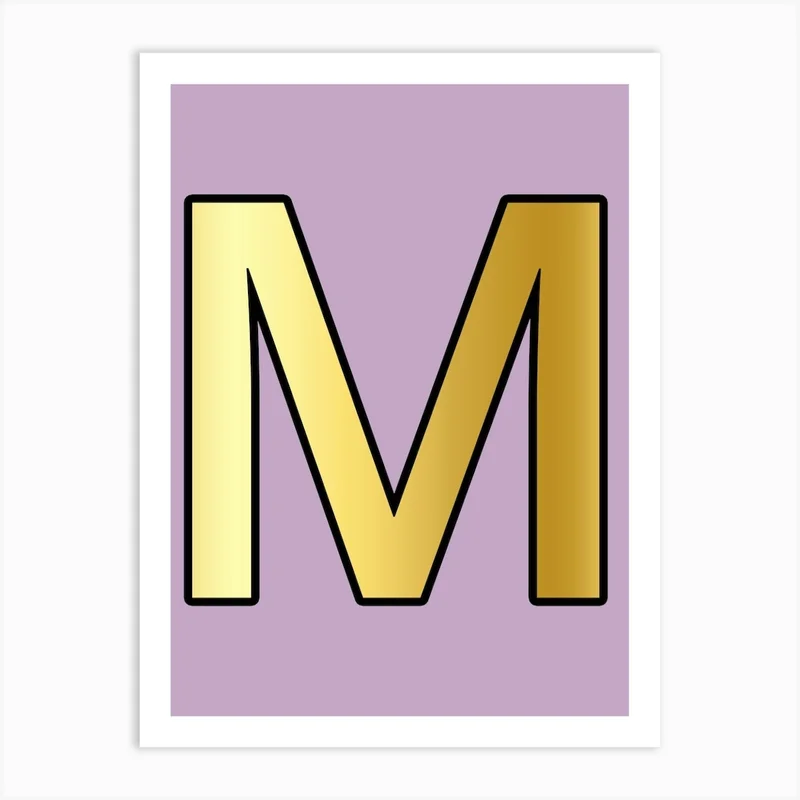 Image of Letter M Gold Alphabet Lilac Art Print