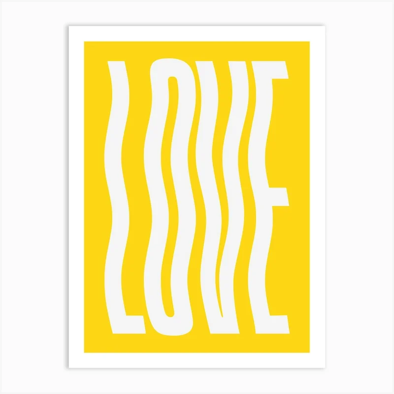 Image of Love wavy text (Yellow tone) Art Print