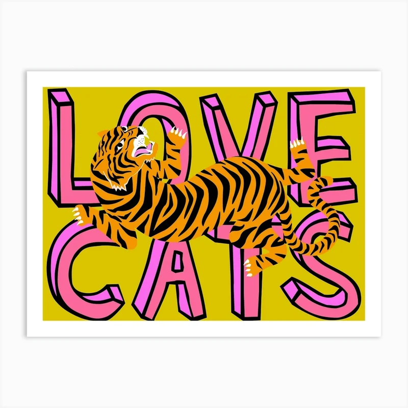 Image of Love Cats Tiger Landscape Mustard Art Print