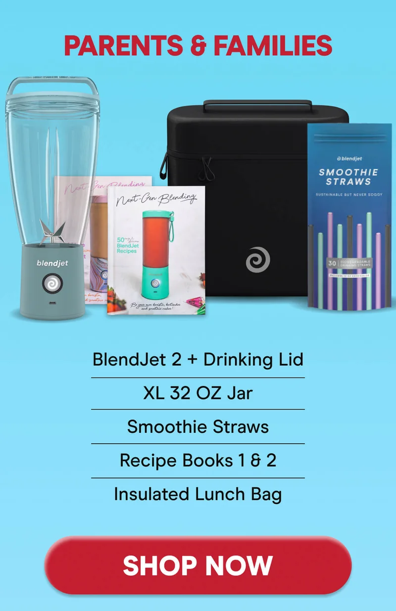 PARENTS & FAMILIES BlendJet 2 + Drinking Lid XL 32 OZ Jar Smoothie Straws Recipe Books 1 & 2 Insulated Lunch Bag