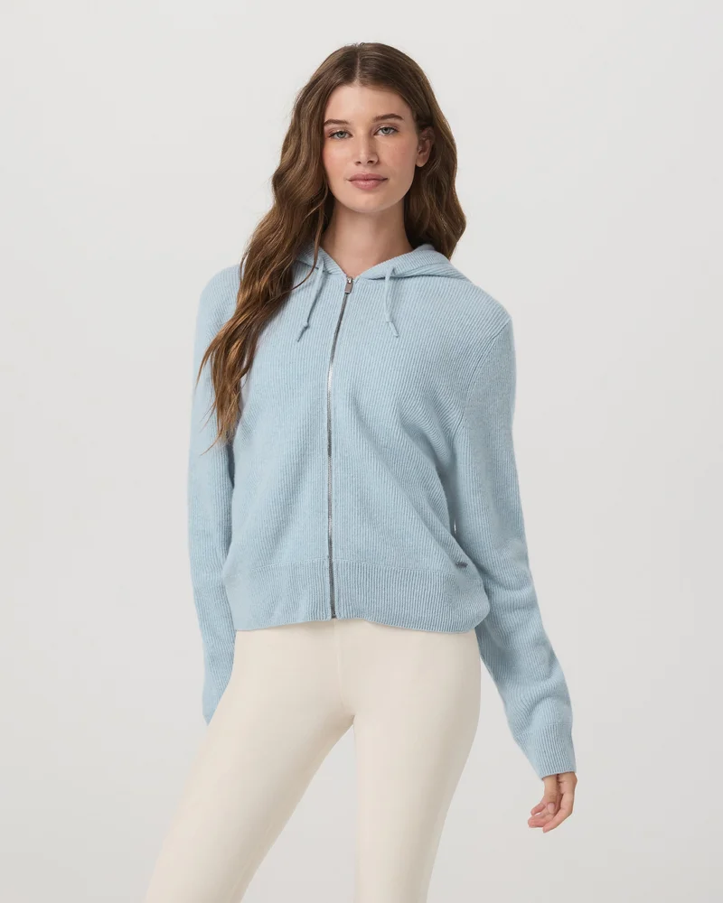 Image of Émilie Full Zip Cashmere Rib Hoodie | Bluebell