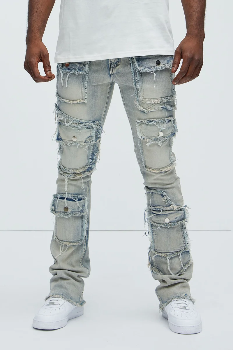 Image of Let's Go Fray Cargo Skinny Flare Jeans - Light Wash