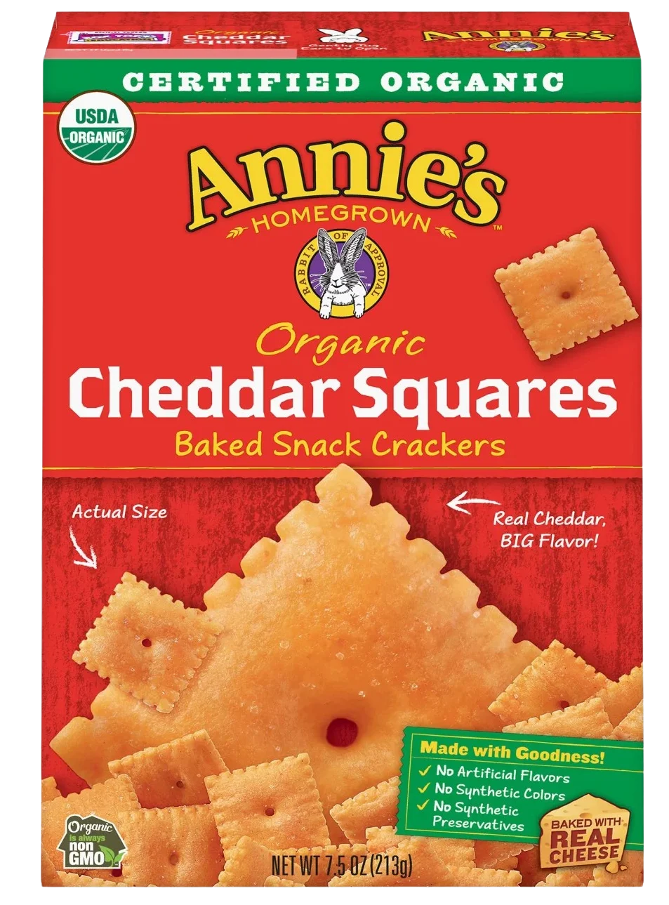 Image of Annie's Homegrown Organic Cheddar Squares - Baked Crackers