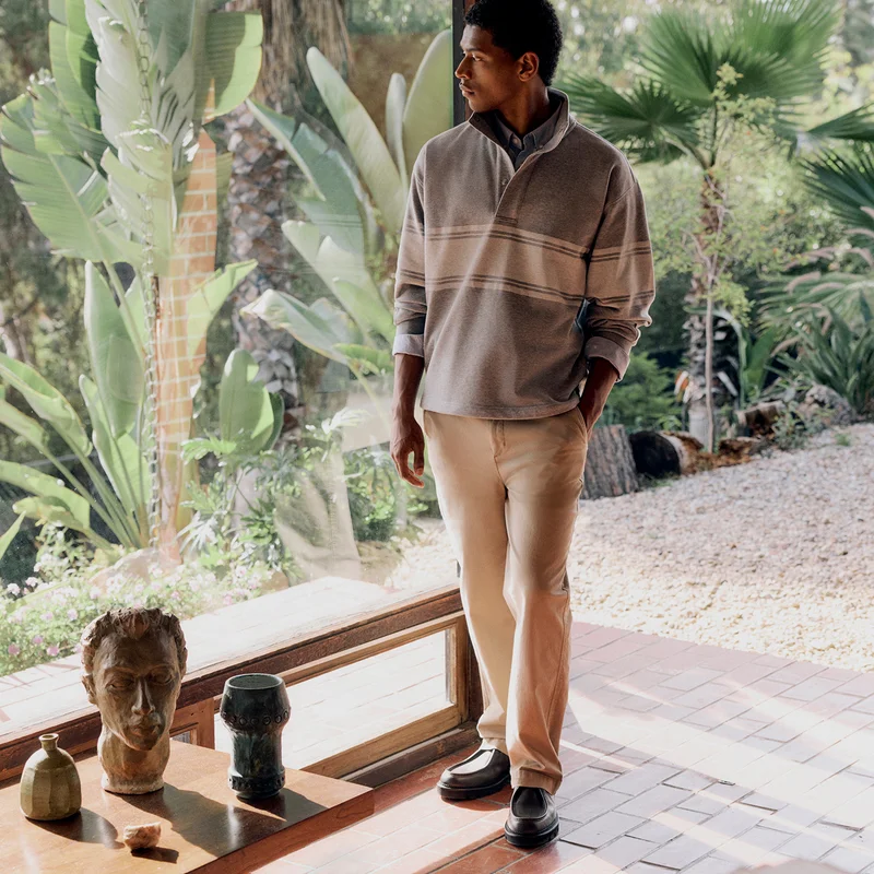Image | Model in Everyday Relaxed-Fit Chino | Trench Coat Khaki