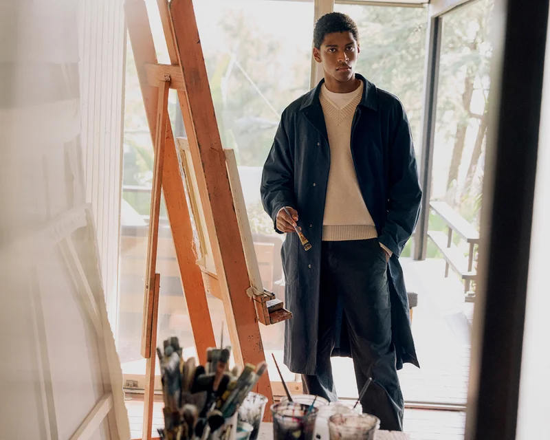 Image | Model in Re:Cycled Nylon Mac Coat | Deep Navy