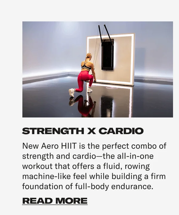 STRENGTH x CARDIO New Aero HIIT is the perfect combo of strength and cardio—the all-in-one workout that offers a fluid, rowing machine-like feel while building a firm foundation of full-body endurance. CTA: READ MORE