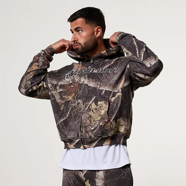 Camo Black Oversized Full Zip Hoodie