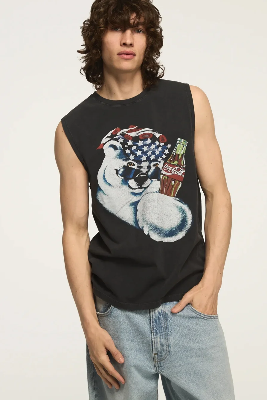 Image of Lucky Brand Coke Polar Bear Tee - Men's Clothing Tops Shirts Tee Graphic T Shirts in Jet Black