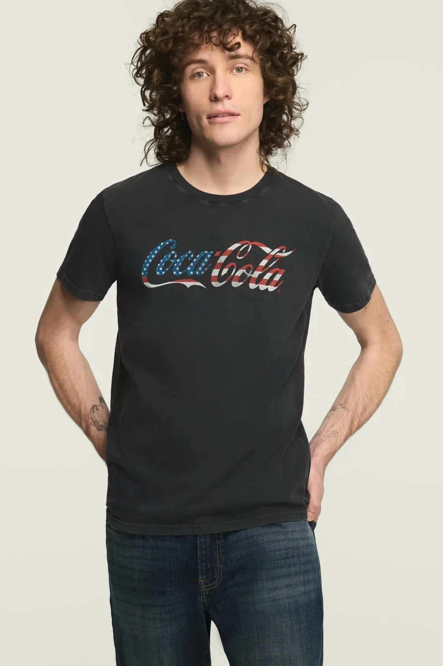 Image of Lucky Brand Coke Logo Tee - Men's Clothing Tops Shirts Tee Graphic T Shirts in Moonless Night