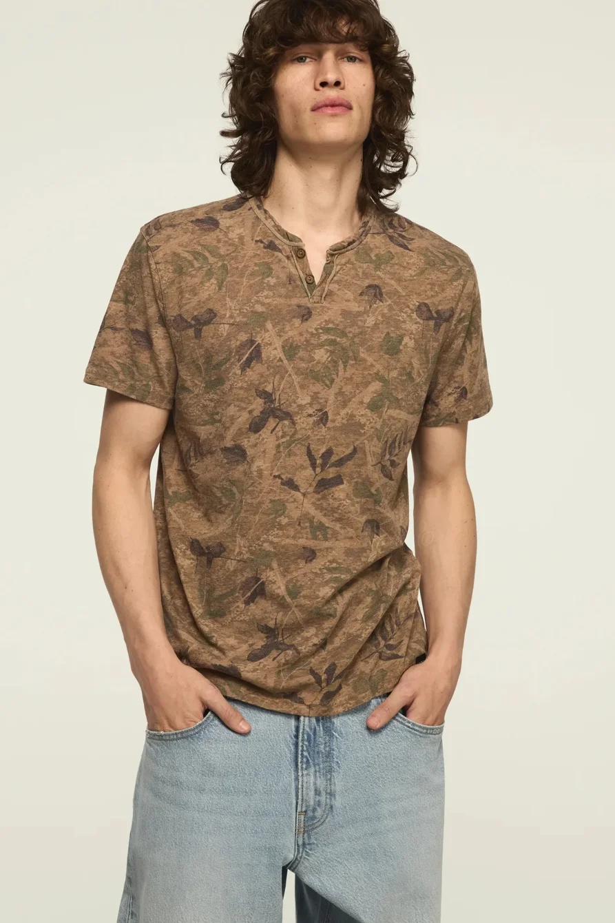 Image of Lucky Brand Venice Burnout Field Camo Notch Neck Tee - Men's Clothing Tops Shirts Tee Graphic T Shirts
