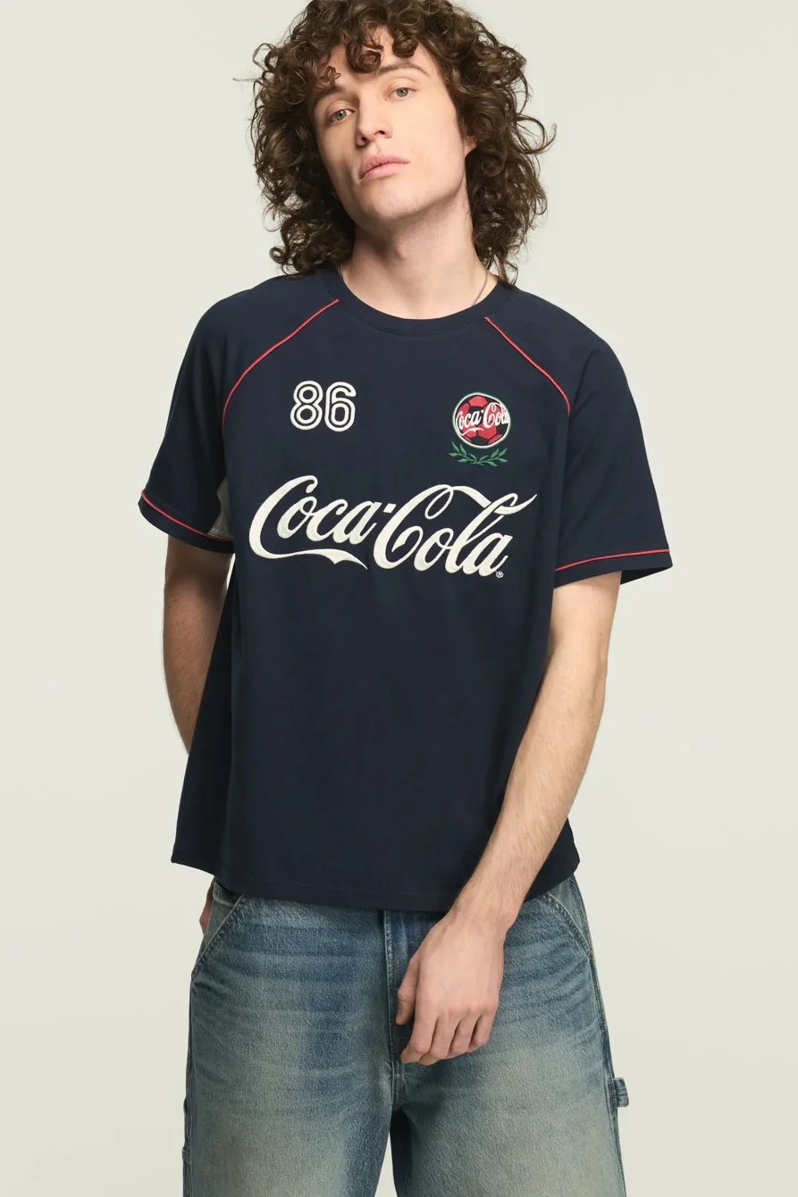 Image of Lucky Brand Coca Cola Soccer Tee Jersey - Men's Clothing Outerwear Shirt Jackets in Total Eclipse