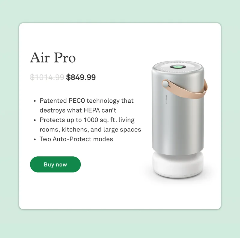 Air Pro: Patented PECO technology that destroys what HEPA cant