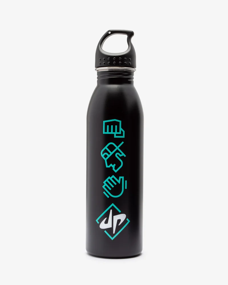 Image of Pound It Emoji Stainless Steel Water Bottle (Black/Mint)