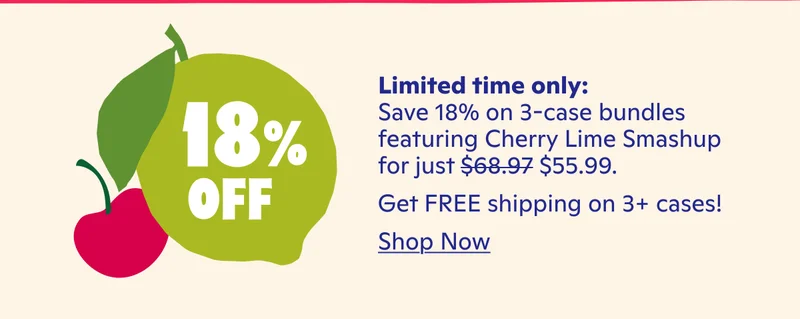 Limited time only: Save 18% on 3-case bundles featuring Cherry Lime Smashup for just $55.99