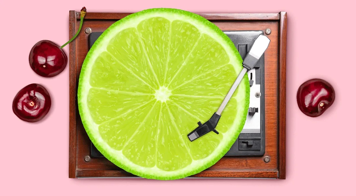 Lime rotating on a record player