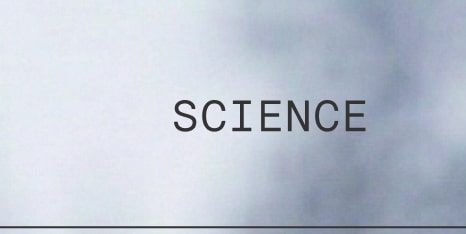 Navigation link labeled “Science” on a soft, misty blue background.